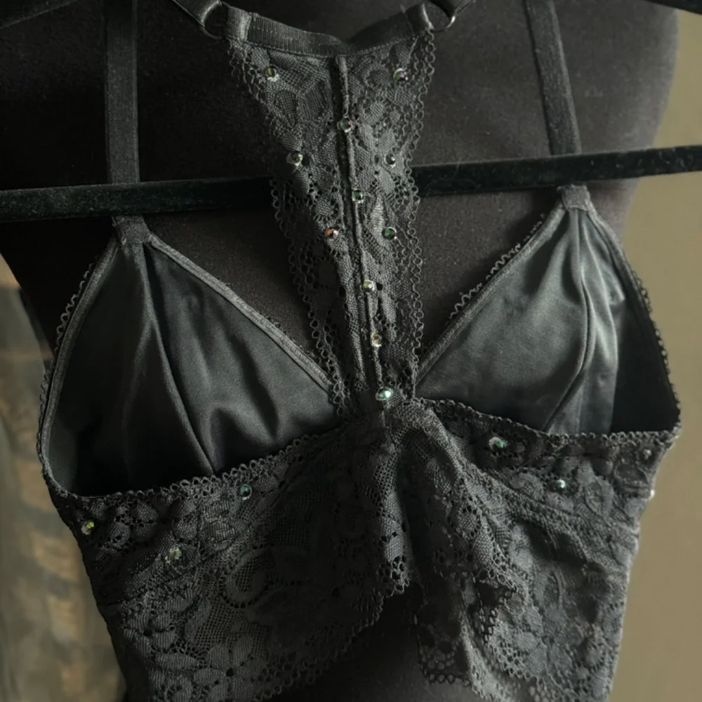 Black dance costume top bralette black lace racer back adjustable strap XS